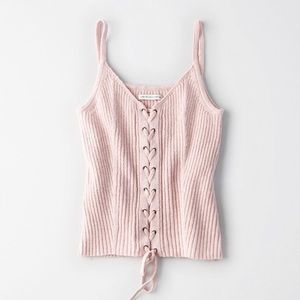 American Eagle Lace Up Ribbed Sweater Tank